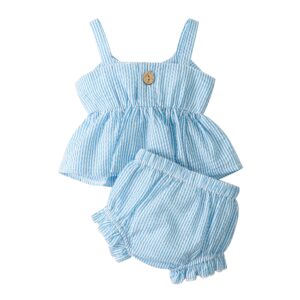 LYSINK Newborn Baby Girl Clothes Stripe Sleeveless Bowknot Tank Top Shorts Set Summer Outfits Cute Baby Clothes Girl 0-18 Months (Blue,0-3 Months)