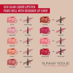 Runway Rogue Silk Glam Liquid Lipstick, Long Wear Frosted Berry-Rose Lipstick, ‘First Class’