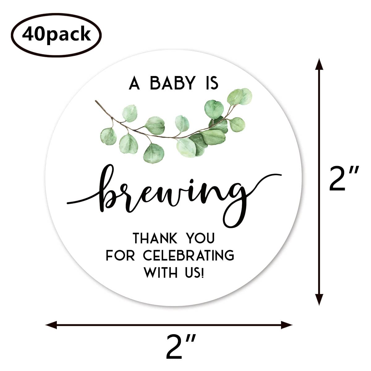 Greenery a Baby Is Brewing Thank You Stickers, 2 Inch Baby Shower Party Favor Labels 40-Pack