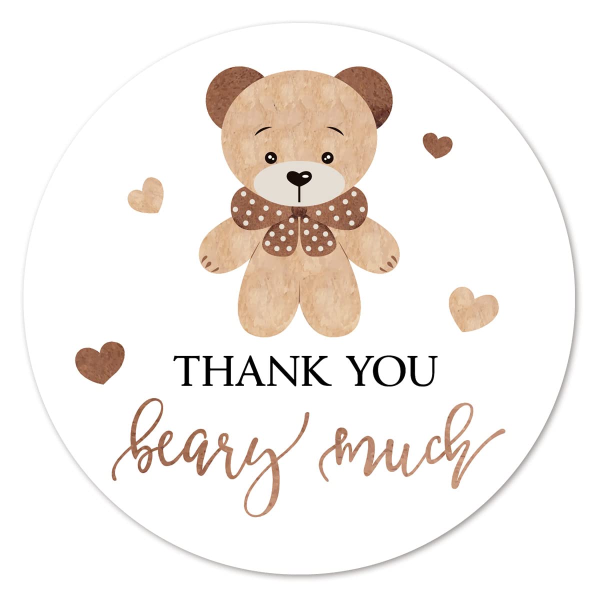 Brown Bear Thank You Stickers, 2 Inch Bear Boy Or Girl Baby Shower Birthday Party Labels 40-Pack