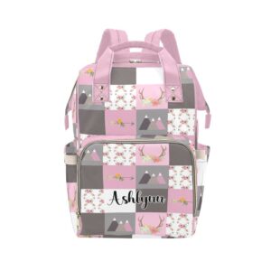 liveweike pink grey floral deer patchwork personalized diaper bag backpack custom name daypack large mommy bags for teen girl boy student