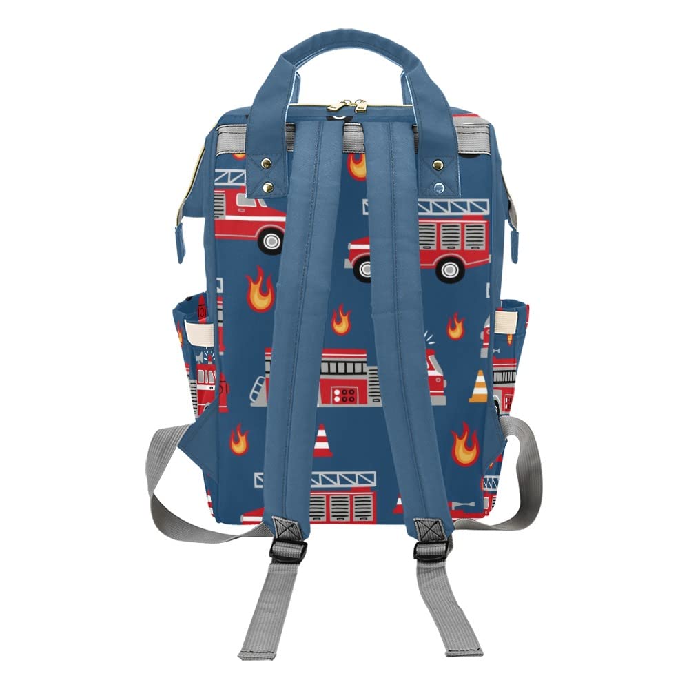 Liveweike Fire Trucks Car Dark Blue Personalized Diaper Bag Backpack Custom Name Daypack Large Mommy Bags for Teen Girl Boy Student