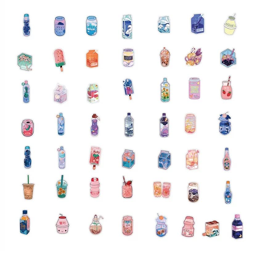 Cute Drink Stickers 102 Sheets Cartoon Drink Water Bottle Notebook Skateboard Guitar Scrapbook Aesthetic Stickers for Kids Boys Girls Teenagers Adult Waterproof Vinyl Stickers