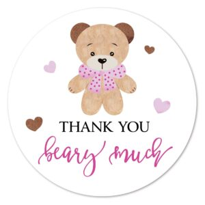 pink bear thank you stickers, 2 inch bear girl baby shower birthday party labels 40-pack