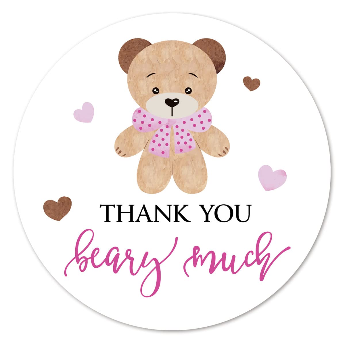 Pink Bear Thank You Stickers, 2 Inch Bear Girl Baby Shower Birthday Party Labels 40-Pack