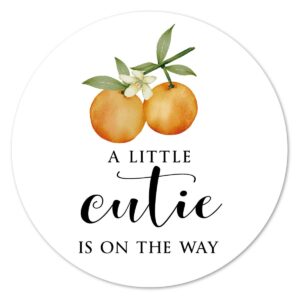 orange a little cutie is on the way stickers, 2inch baby shower party labels 40-pack