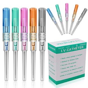 autdor catheter piercing needles 50pcs mixed iv catheter needles 14g 16g 18g 20g and 22g ear nose piercing needles hollow needles for lip tongue belly navel nipple cartilage piercing kit