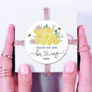 Bee Thank You for Beeing Here Stickers, 2 inch Wedding Bridal Baby Shower Party Labels 40pack