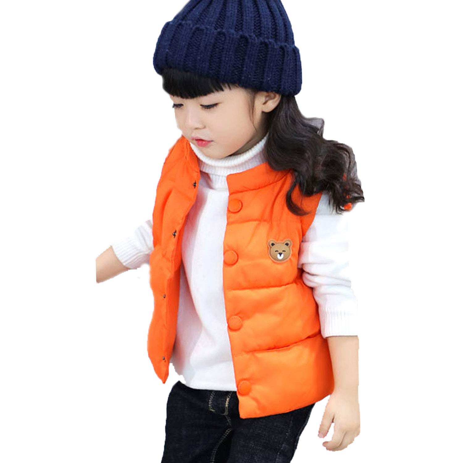 LANDUNSI Baby Boys Girls Puffer Vest Winter Warm Lightweight Toddler Vest Outerwear High Neck Cute Sleeveless Jacket Orange