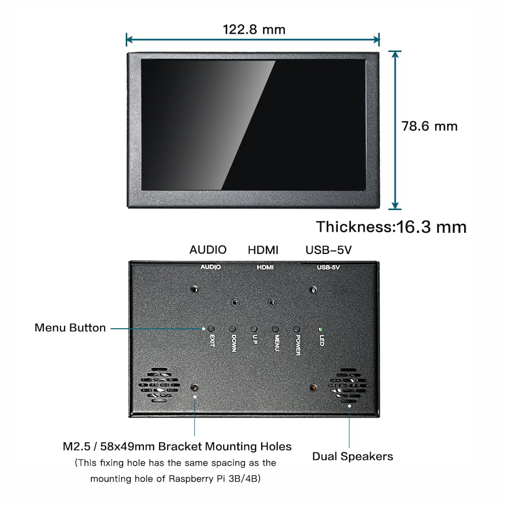 LESOWN Mini Monitor HDMI 5 inch IPS Small Monitor Portatil 800x480 LCD 5" Capacitive Touch Screen Metal Case Dual Speakers Potable Monitor PC HDMI Display