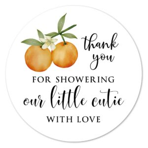 orange thank showering little cutie stickers, 2inch baby shower party labels 40-pack