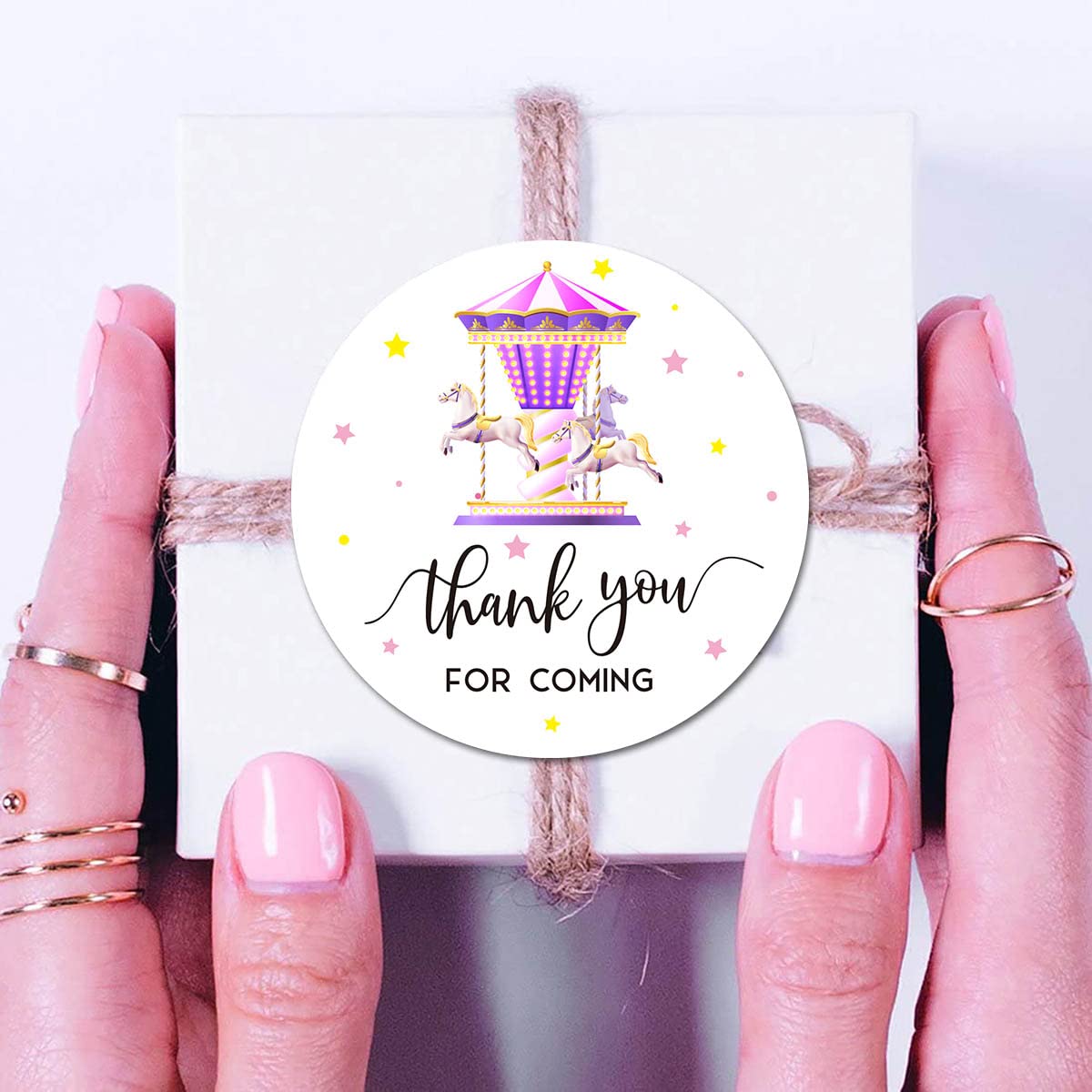 Carousel Thank You Stickers, 2 Inch Baby Shower Birthday Party Favor Labels 40-Pack