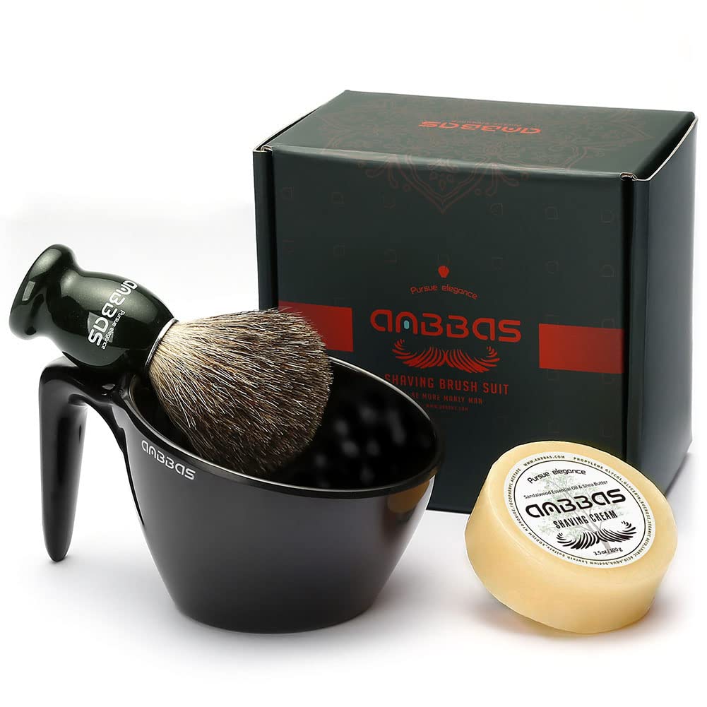 Anbbas Badger Hair Shaving Brush with 100G Shaving Soap Bar and Upgrade Lathering Way-POP Mug A5 Melamine,Foaming Set for Men Wet Shave,Women Girls Hair Removal