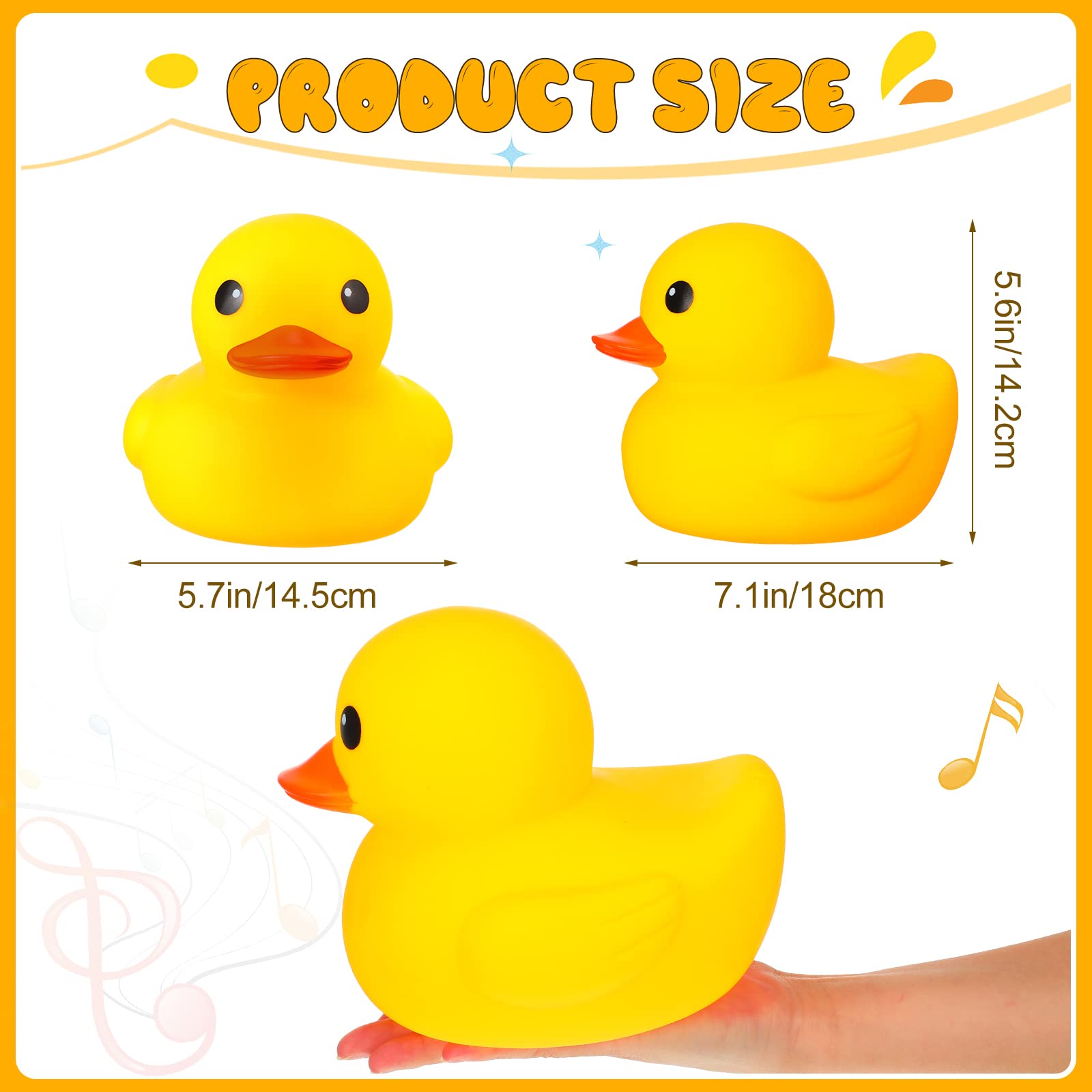 4 Pieces 7 Inches Large Yellow Rubber Ducks, Large Bath Duck Squeak Rubber Duck Float Shower Rubber Ducks Party Decoration Fun Squeak Yellow Duck Pool Toy for Shower Birthday