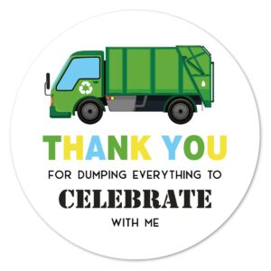 garbage truck thank you stickers, 2 inch baby shower birthday party favor labels 40-pack