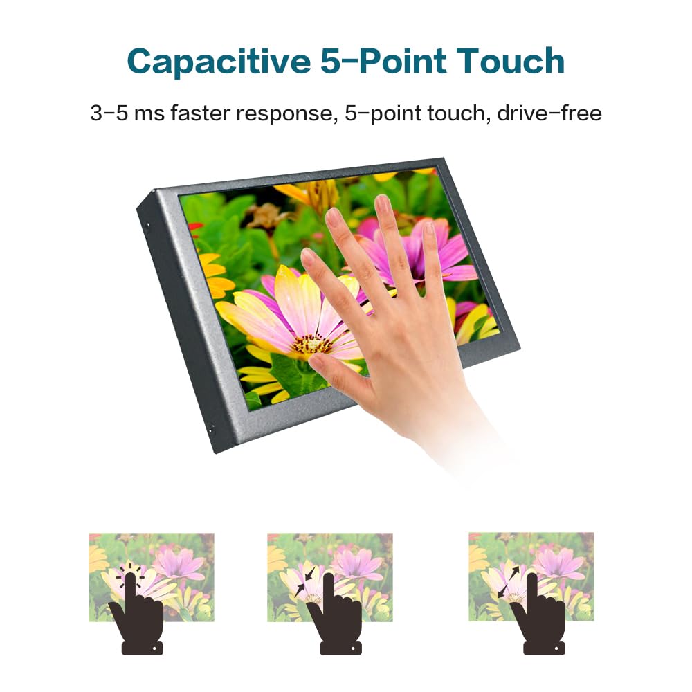 LESOWN Mini Monitor HDMI 5 inch IPS Small Monitor Portatil 800x480 LCD 5" Capacitive Touch Screen Metal Case Dual Speakers Potable Monitor PC HDMI Display