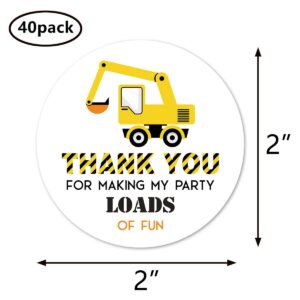 Construction Truck Thank You Stickers, 2 Inch Birthday Baby Shower Party Favor Labels 40-Pack