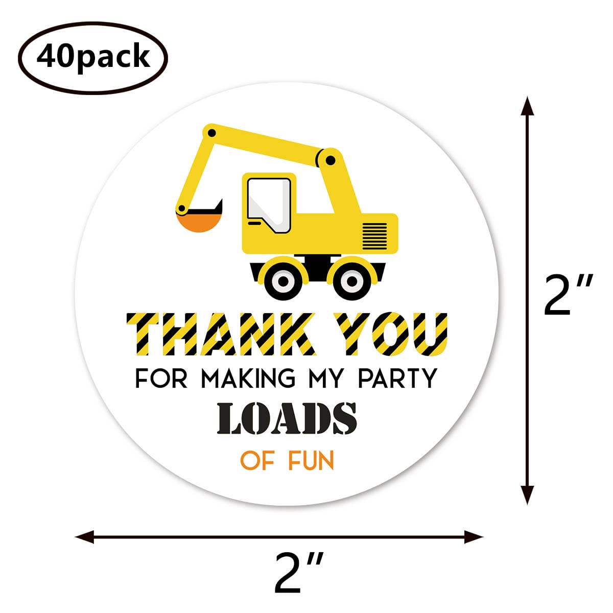 Construction Truck Thank You Stickers, 2 Inch Birthday Baby Shower Party Favor Labels 40-Pack