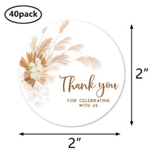 Pampas Grass Thank Celebrating Stickers, 2 Inch Baby Shower Birthday Party Favor Labels 40-Pack