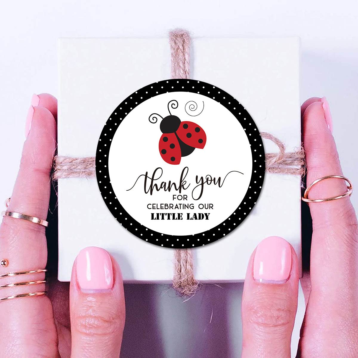 Red little Ladybug Thank You Stickers, 2 Inch Baby Shower Birthday Party Favor Labels 40-Pack