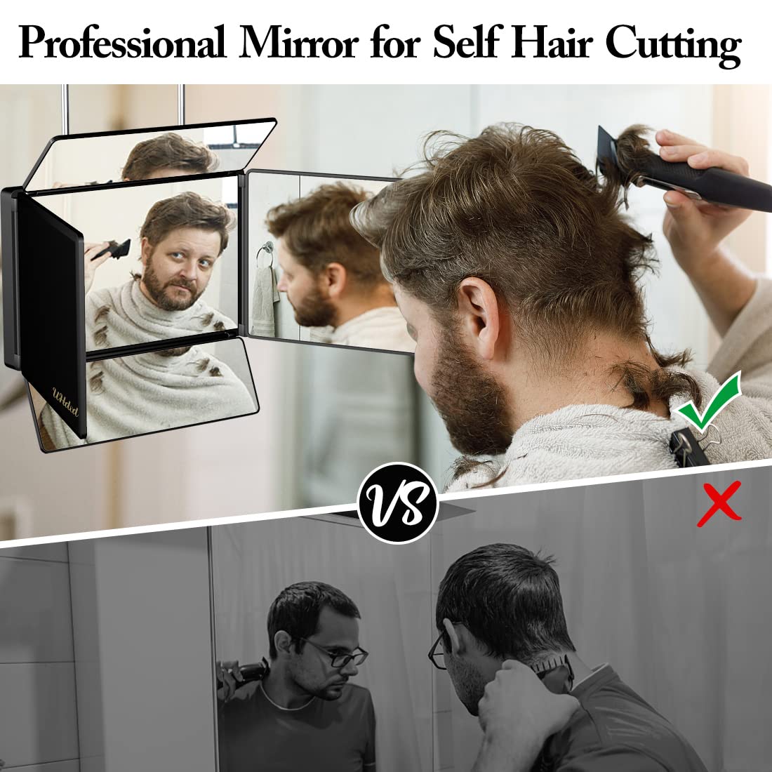 UHdod 5 Way Mirror for Hair Cutting with LED Light, 360° Barber Mirrors with Adjustable Height Brackets, Makeup Mirror for Self Cut, Shaving, Grooming, Good Gifts for Men Women