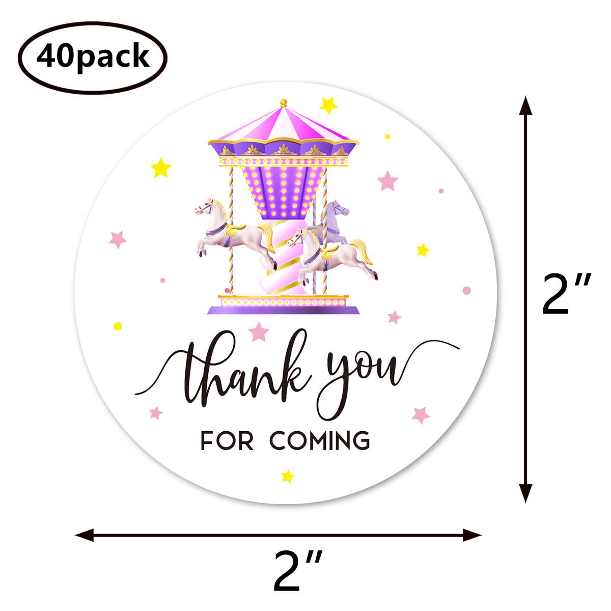 Carousel Thank You Stickers, 2 Inch Baby Shower Birthday Party Favor Labels 40-Pack