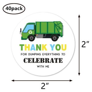 Garbage Truck Thank You Stickers, 2 Inch Baby Shower Birthday Party Favor Labels 40-Pack