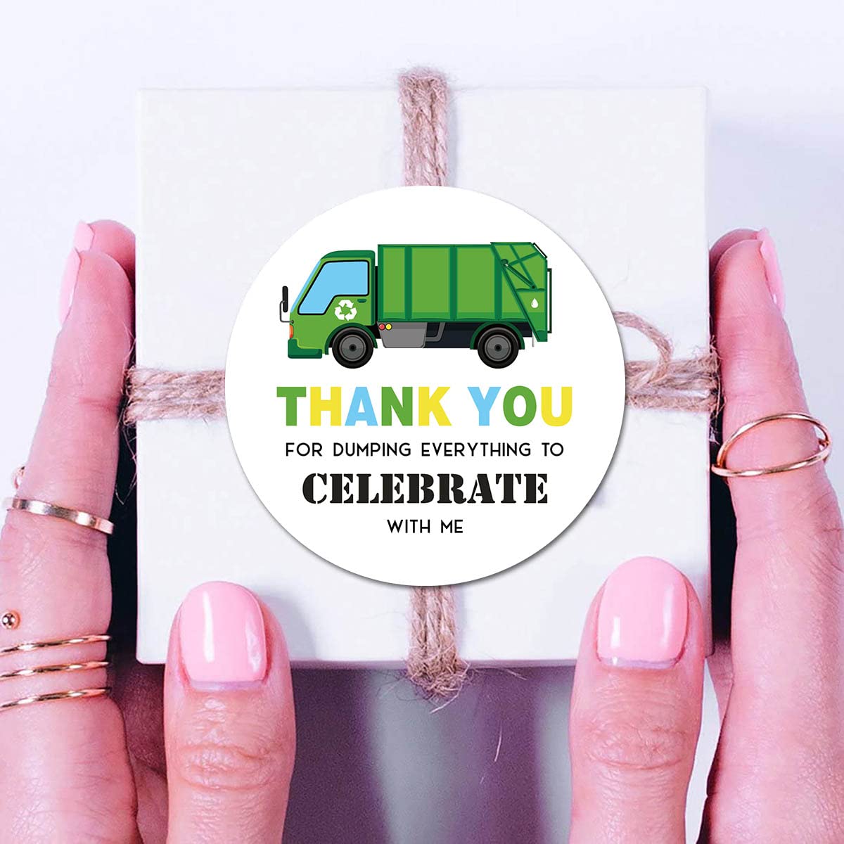 Garbage Truck Thank You Stickers, 2 Inch Baby Shower Birthday Party Favor Labels 40-Pack