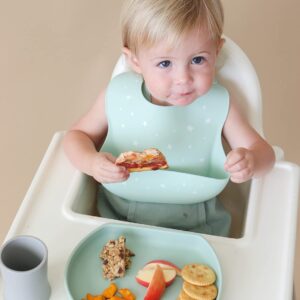 otterlove Silicone Baby Plate with Suction Base - 100% Platinum Pure LFGB Silicone with NO Fillers - BPA Free - Fits Most Highchair Trays (Undivided Sage Plate + Cover)