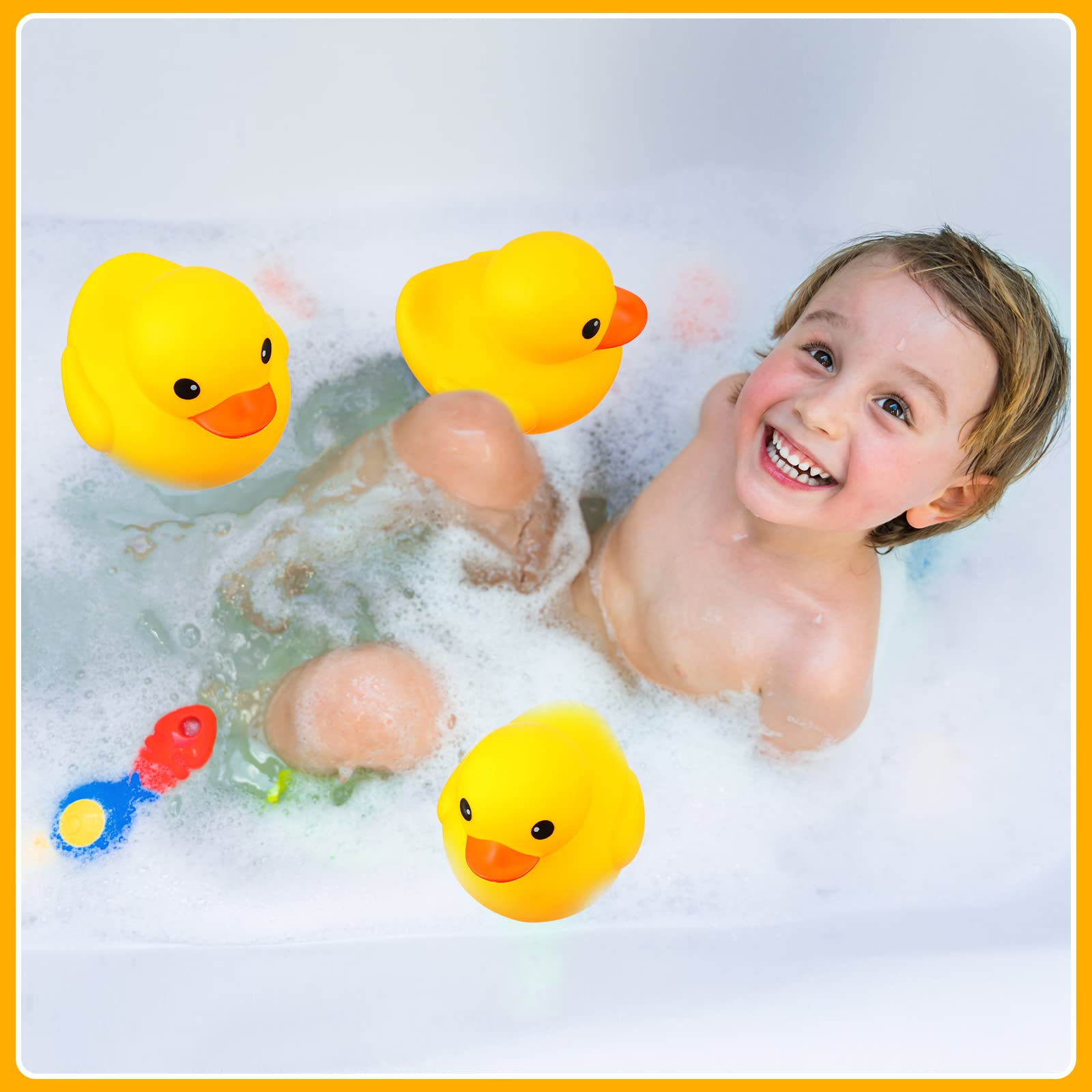 4 Pieces 7 Inches Large Yellow Rubber Ducks, Large Bath Duck Squeak Rubber Duck Float Shower Rubber Ducks Party Decoration Fun Squeak Yellow Duck Pool Toy for Shower Birthday