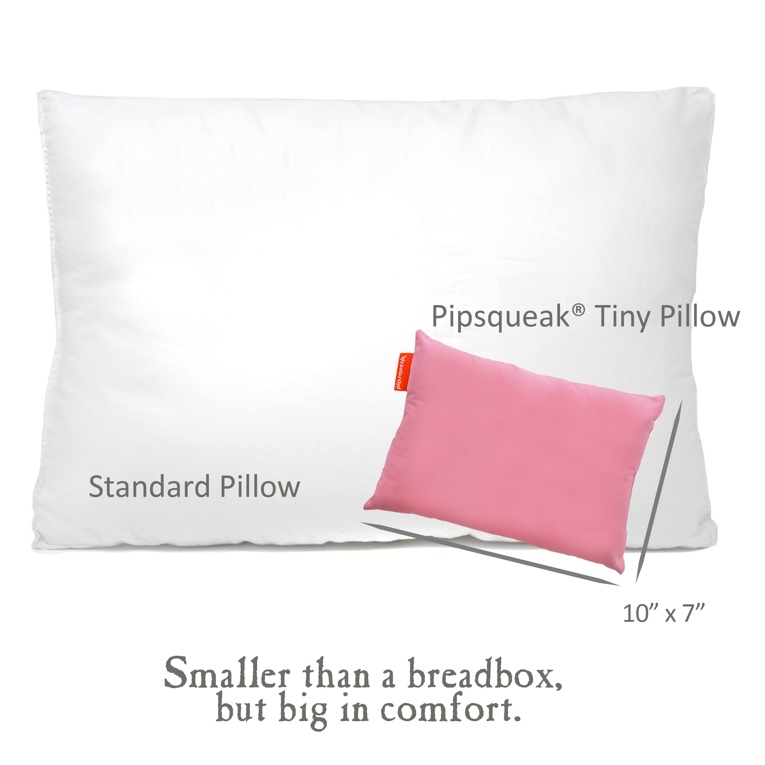 Urban Infant Pipsqueak Small | Tiny | Mini Pillow with Name Tag - 11in x 7in x 2.5in - Machine Washable - White Pillow with Personalized Pink Case