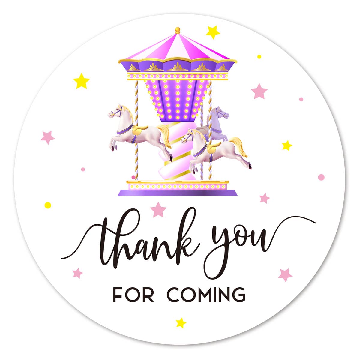 Carousel Thank You Stickers, 2 Inch Baby Shower Birthday Party Favor Labels 40-Pack