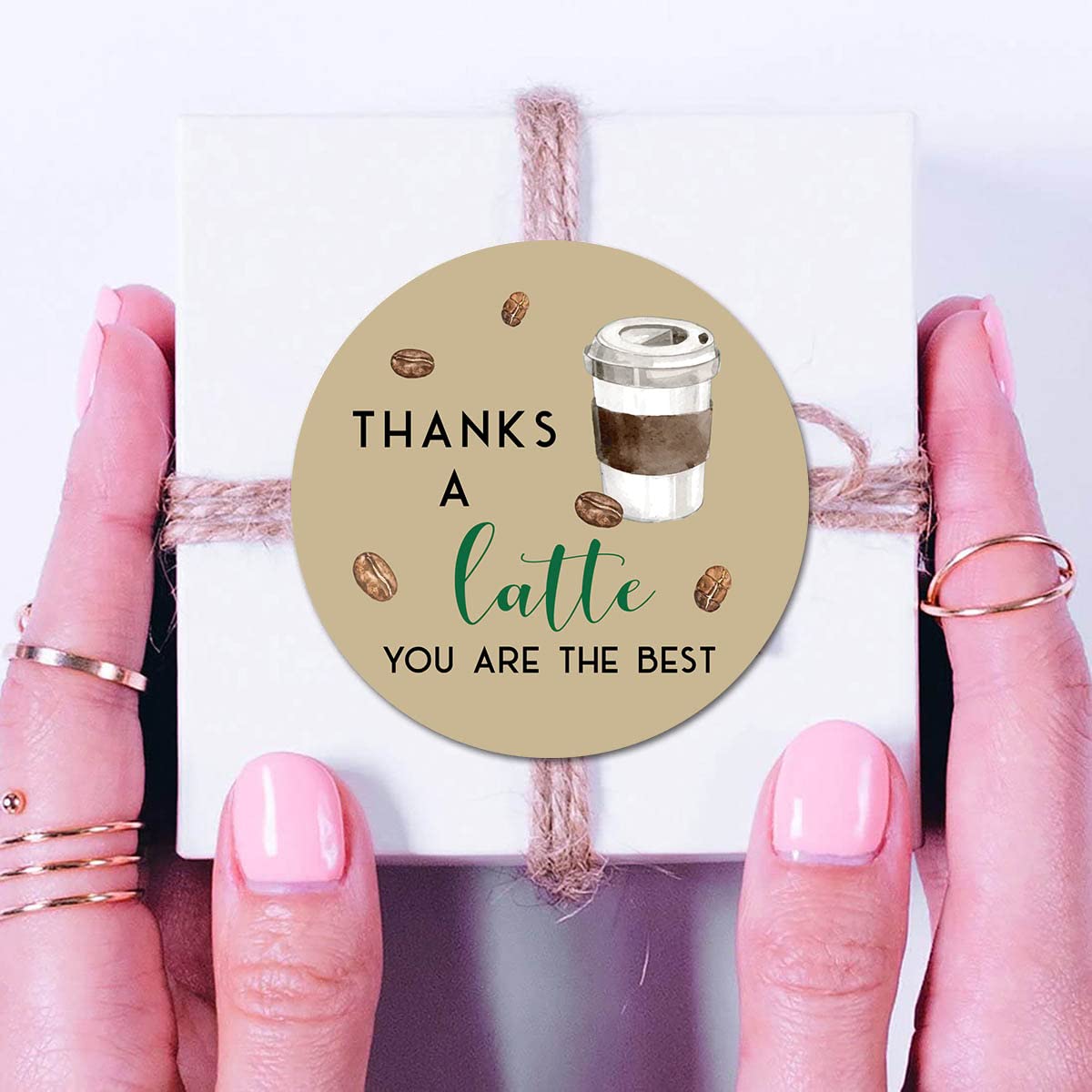 Coffee Thanks a Latte Stickers, 2 Inch Birthday Party Favor Labels 40-Pack