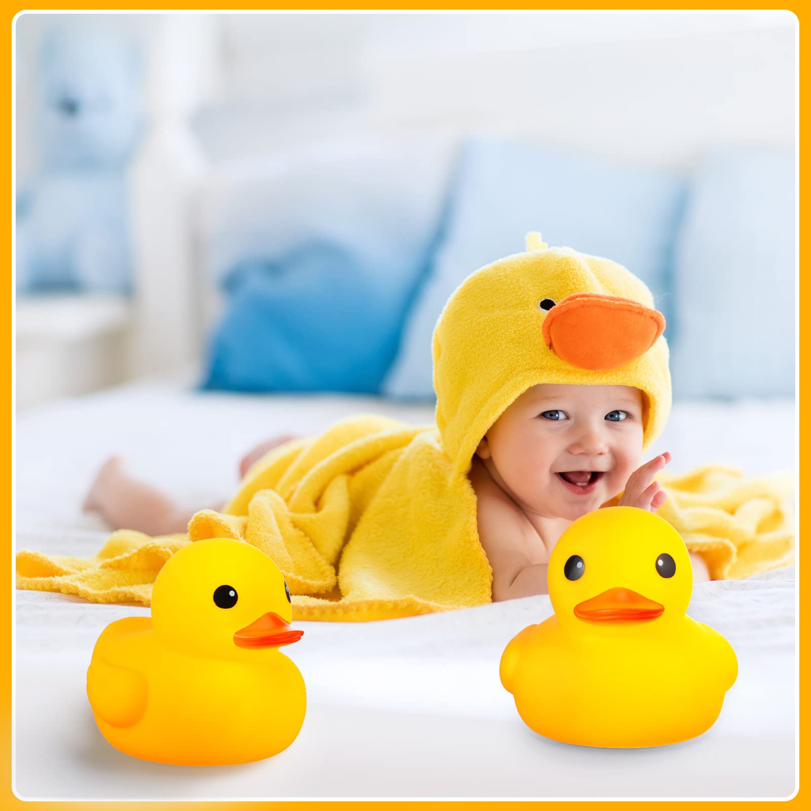 4 Pieces 7 Inches Large Yellow Rubber Ducks, Large Bath Duck Squeak Rubber Duck Float Shower Rubber Ducks Party Decoration Fun Squeak Yellow Duck Pool Toy for Shower Birthday