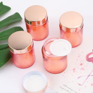 Cositina 4 Pack 3.4 oz Pink Glass Jars with Rose-Golden Lids & Inner Liners,Empty Round Storage Containers Travel Jars Pot,for Cosmetics,Gel,Eye shadow,Makeup,Face cream Lotion