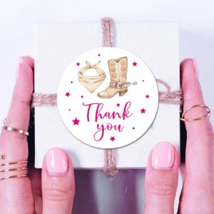 Cowgirl Boots Thank You Stickers, 2 Inch Girl Pink Western Birthday Baby Shower Party Favor Labels 40-Pack