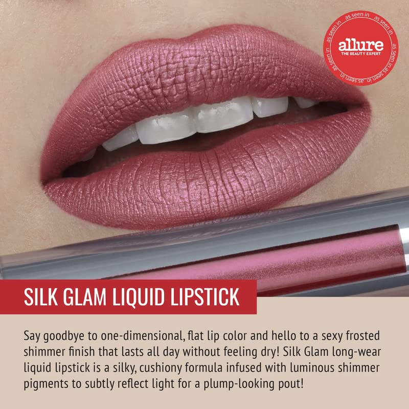 Runway Rogue Silk Glam Liquid Lipstick, Long Wear Frosted Berry-Rose Lipstick, ‘First Class’