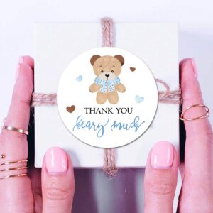 Blue Bear Thank You Stickers, 2 Inch Bear Boy Baby Shower Birthday Party Labels 40-Pack