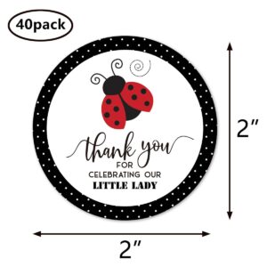 Red little Ladybug Thank You Stickers, 2 Inch Baby Shower Birthday Party Favor Labels 40-Pack