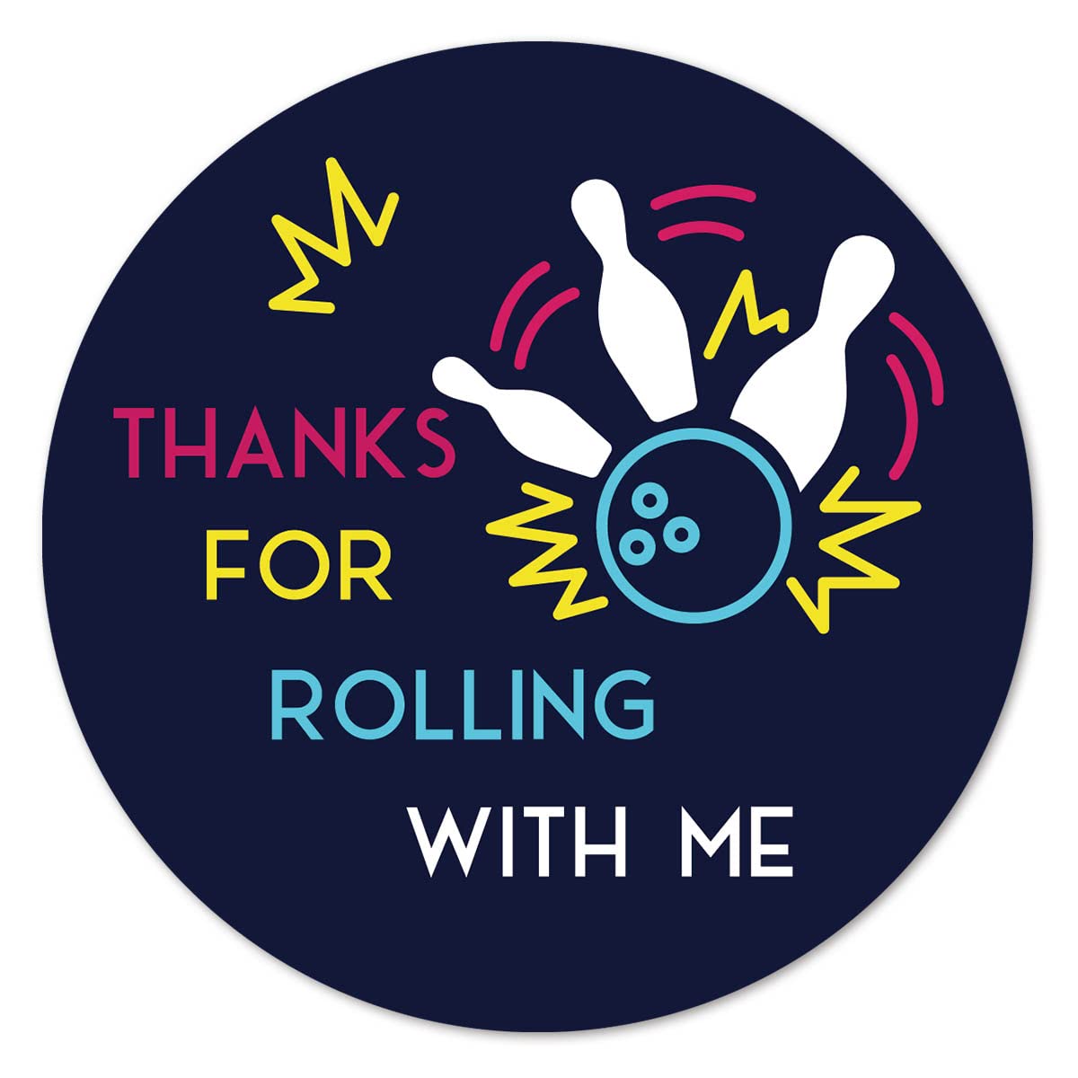 Bowling thanks for rolling stickers, 2 Inch Girl Boy Birthday Party Favor Labels 40-Pack