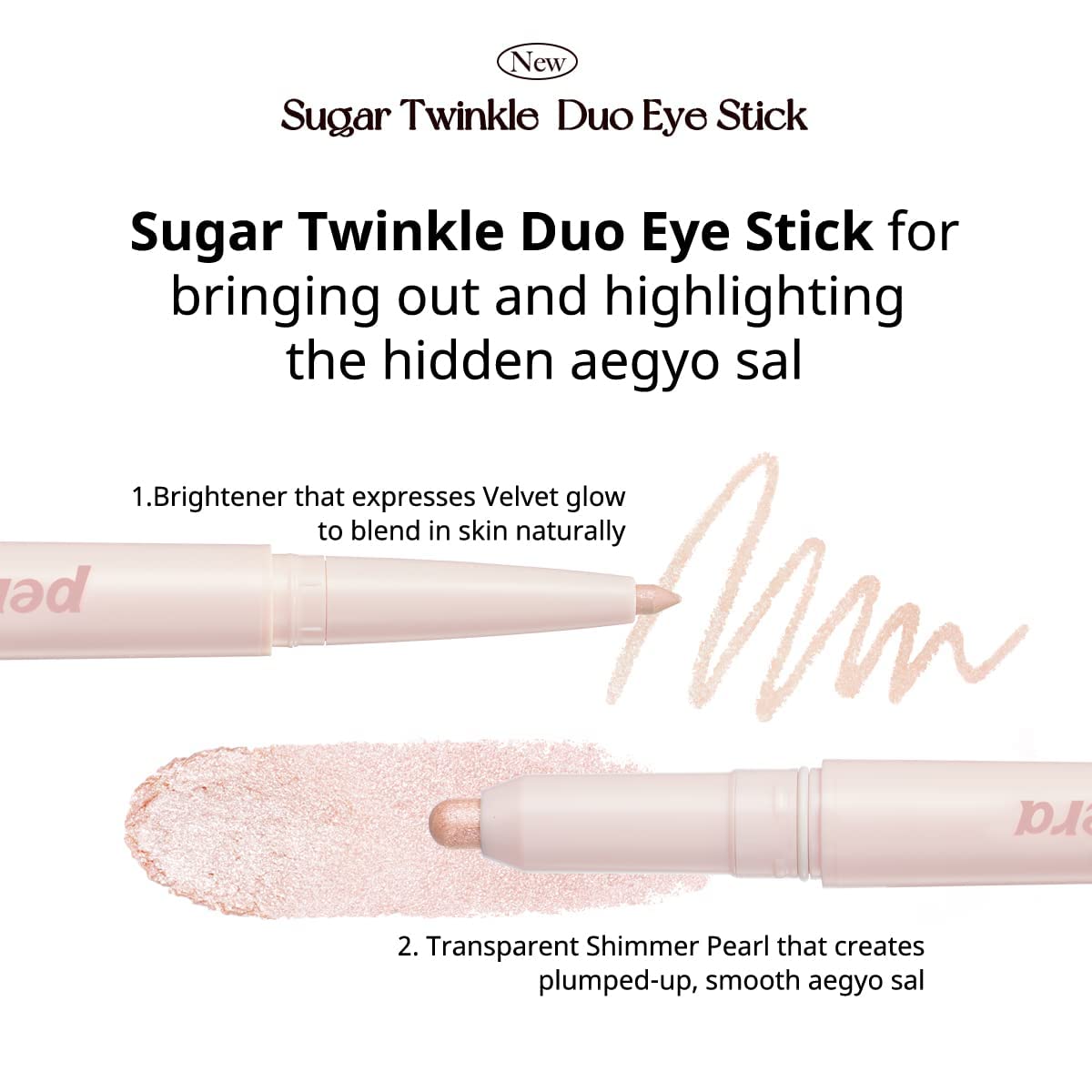 Peripera SUGAR TWINKLE DUO EYE SHADOW STICK (03 GLIMMERING PINK) - Shimmer, Highlighter, Convenient Eye Shadow Cream