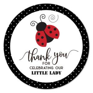 red little ladybug thank you stickers, 2 inch baby shower birthday party favor labels 40-pack