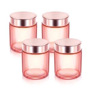 cositina 4 pack 3.4 oz pink glass jars with rose-golden lids & inner liners,empty round storage containers travel jars pot,for cosmetics,gel,eye shadow,makeup,face cream lotion