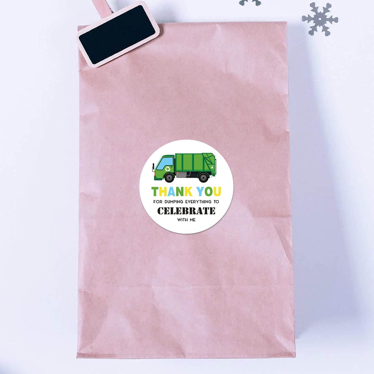 Garbage Truck Thank You Stickers, 2 Inch Baby Shower Birthday Party Favor Labels 40-Pack