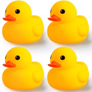 4 pieces 7 inches large yellow rubber ducks, large bath duck squeak rubber duck float shower rubber ducks party decoration fun squeak yellow duck pool toy for shower birthday