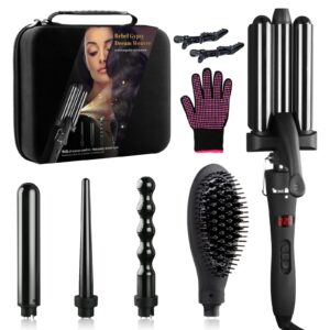 5 in 1 beach waver & straightener set by curling iron set - interchangeable barrels, instant heat up, led display, hot tools