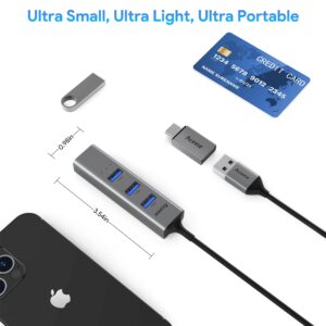 Aceele USB C to Ethernet Adapter, 3.3ft Long Cable, Aluminum USB-C Hub with 4 USB 3.0 Ports, Thunderbolt 3/USB-C to RJ45 Gigabit Ethernet LAN Network Adapter Multiport for MacBook Pro/Air, iPad Pro