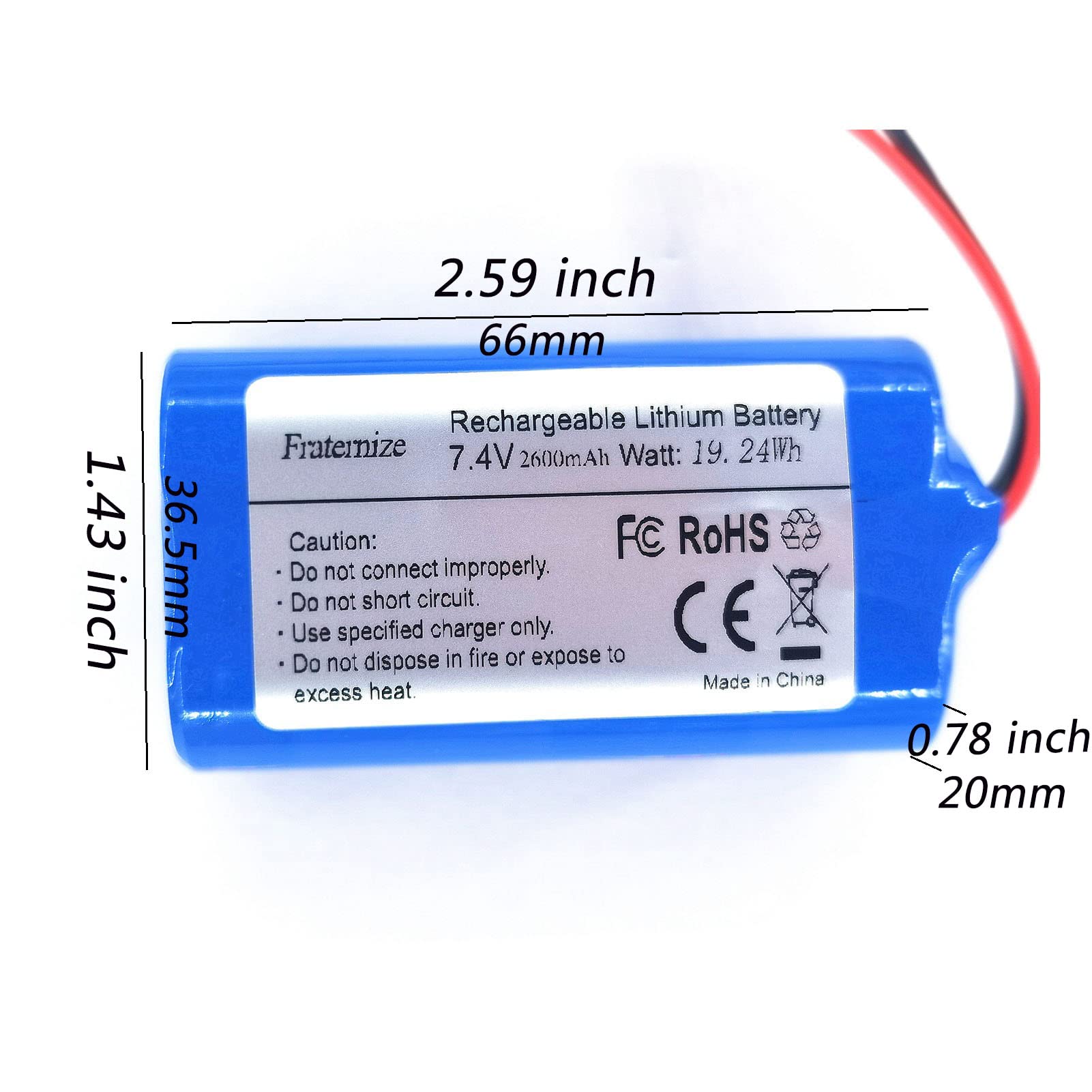 Fraternize 7.4V 2600mAh rechargeable battery lithium li ion batteries with XH2.54-2P Connector for Electronics, Lighting, Equipment 7.4v battery pack