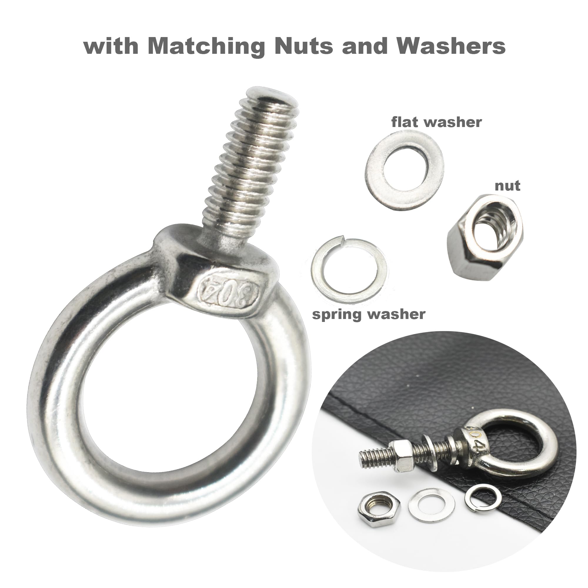 Floyutin Stainless M6 Eyebolt 0.55"(14mm) Long Male Ring Threaded Screw Lifting Shoulder Eye Bolts with Nuts Washers,10 PCS