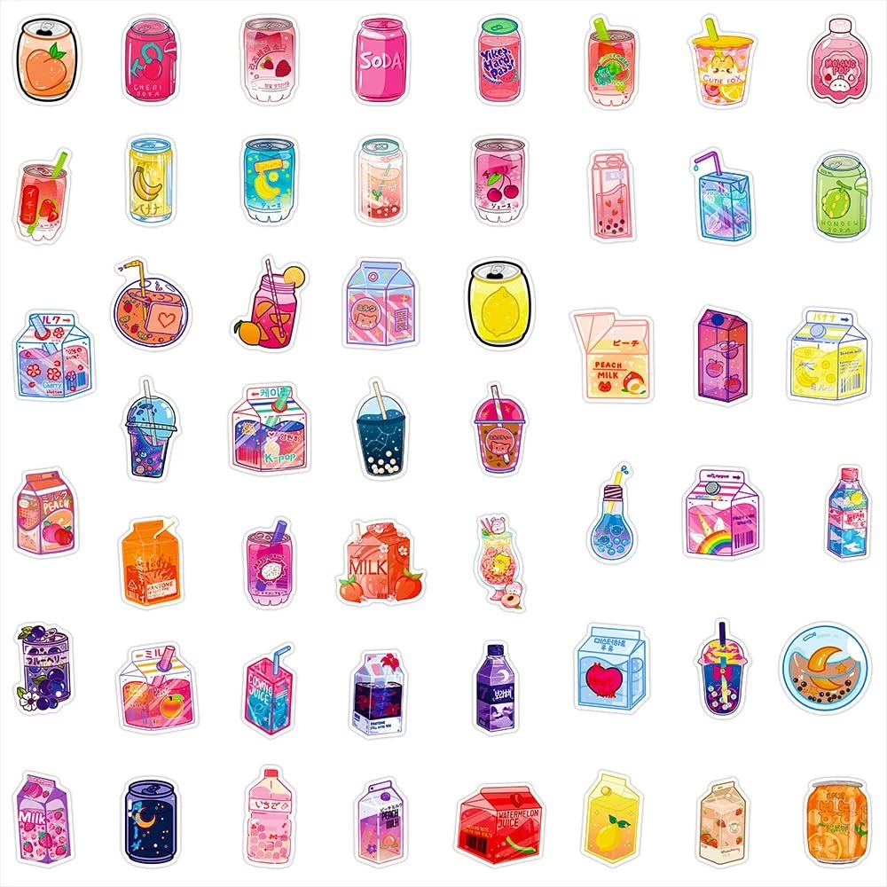 Cute Drink Stickers 102 Sheets Cartoon Drink Water Bottle Notebook Skateboard Guitar Scrapbook Aesthetic Stickers for Kids Boys Girls Teenagers Adult Waterproof Vinyl Stickers